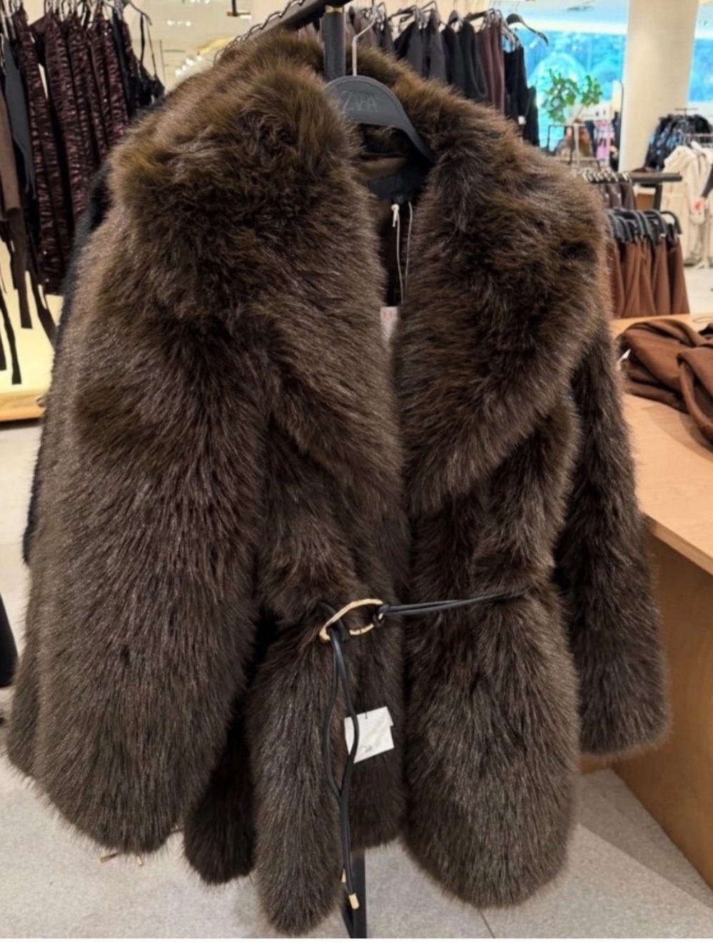 Zara Women's Brown Faux Fur Coat